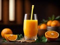 Floating delicious orange juice is a refreshing and invigorating beverage with a bright, citrusy