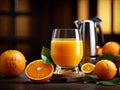 Floating delicious orange juice is a refreshing and invigorating beverage with a bright, citrusy