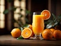 Floating delicious orange juice is a refreshing and invigorating beverage with a bright, citrusy