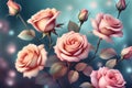 Floral background with pink roses and bokeh. Vector illustration. Generative AI Royalty Free Stock Photo