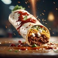 Delicious burrito is a hearty and satisfying meal that is packed with flavor, flour tortilla, salsa