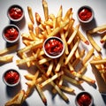 French fries The golden brown sticks of potato, suspended in mid-air, defy gravity and logic