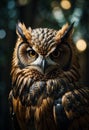 Impressive Metallic Owl Portrait: Dark and Majestic Royalty Free Stock Photo