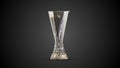 UEFA Europa league match trophy with logo isolated on black background. 3d rendering illustrator