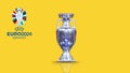 UEFA EURO 2024 Cup celebration winning trophy with shadow and logo with yellow background . 3d rendering illustration image Royalty Free Stock Photo