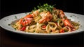 Delicious lobster linguine, a decadent pasta dish, food photography