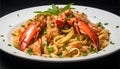 Delicious lobster linguine, a decadent pasta dish, food photography
