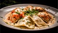 Delicious Lobster Ravioli, Homemade Italian pasta pockets, food photography