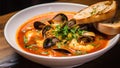 Delicious French Bouillabaisse, traditional Provencal fish stew, food