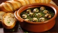 Delicious classic French snails recipe for Escargots Bourguignonne Royalty Free Stock Photo