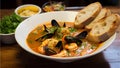 Delicious French Bouillabaisse, traditional Provencal fish stew, food Royalty Free Stock Photo