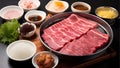 Fresh Japanese wagyu beef shabu hotpot, delicious meal from Asia