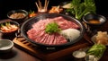 Fresh Japanese wagyu beef shabu hotpot, delicious meal from Asia