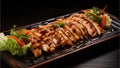 Delicious Japanese chicken teriyaki with sauce, food photography