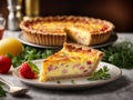 Delicious Quiche Lorraine, French rich and buttery pastry is filled with bacon lardons