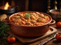 Delicious Cassoulet hearty stew made with white beans pork and duck confit, food