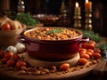 Delicious Cassoulet hearty stew made with white beans pork and duck confit, food