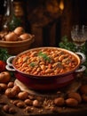 Delicious Cassoulet hearty stew made with white beans pork and duck confit, food