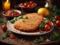 Delicious Cotoletta alla Milanese, breaded veal cutlet, fried to golden perfection Royalty Free Stock Photo