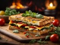 Delicious Grilled Foccacia Sandwich, crispy crust savory aroma of grilled bread mingles Royalty Free Stock Photo