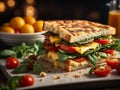 Delicious Grilled Foccacia Sandwich, crispy crust savory aroma of grilled bread mingles with melted chees Royalty Free Stock Photo