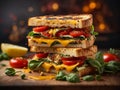 Delicious Grilled Foccacia Sandwich, crispy crust savory aroma of grilled bread mingles with melted chees Royalty Free Stock Photo