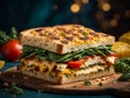 Delicious Grilled Foccacia Sandwich, crispy crust savory aroma of grilled bread mingles with melted chees Royalty Free Stock Photo