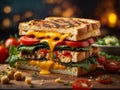 Delicious Grilled Foccacia Sandwich, crispy crust savory aroma of grilled bread mingles with melted chees Royalty Free Stock Photo