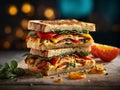 Delicious Grilled Foccacia Sandwich, crispy crust savory aroma of grilled bread mingles with melted chees Royalty Free Stock Photo