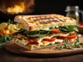 Delicious Grilled Foccacia Sandwich, crispy crust savory aroma of grilled bread mingles with melted chees Royalty Free Stock Photo