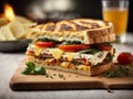 Delicious Grilled Foccacia Sandwich, crispy crust savory aroma of grilled bread mingles with melted chees Royalty Free Stock Photo
