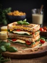 Delicious Grilled Foccacia Sandwich, crispy crust savory aroma of grilled bread mingles with melted chees Royalty Free Stock Photo