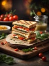 Delicious Grilled Foccacia Sandwich, crispy crust savory aroma of grilled bread mingles with melted chees Royalty Free Stock Photo