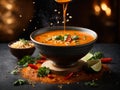 Delicious Thai red curry soup, vibrant ruby-red broth simmering with a symphony of aromas Royalty Free Stock Photo