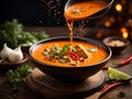 Delicious Thai red curry soup, vibrant ruby-red broth simmering with a symphony of aromas Royalty Free Stock Photo