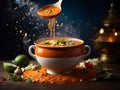 Delicious Thai red curry soup, vibrant ruby-red broth simmering with a symphony of aromas Royalty Free Stock Photo
