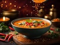 Delicious Thai red curry soup, vibrant ruby-red broth simmering with a symphony of aromas Royalty Free Stock Photo