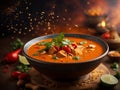 Delicious Thai red curry soup, vibrant ruby-red broth simmering with a symphony of aromas Royalty Free Stock Photo