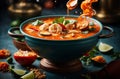 Delicious Tom Yum soup, vibrant flavorful Thai dish, aromatic broth