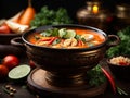 Delicious Tom Yum soup, vibrant flavorful Thai dish, aromatic broth