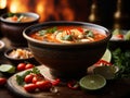 Delicious Tom Yum soup, vibrant flavorful Thai dish, aromatic broth