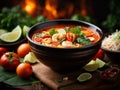 Delicious Tom Yum soup, vibrant flavorful Thai dish, aromatic broth