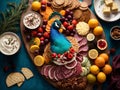 Delicious dessert and appetisers Charcuterie board, ideal dish to start the happy dinner, food Royalty Free Stock Photo