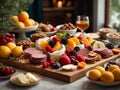 Delicious dessert and appetisers Charcuterie board, ideal dish to start the happy dinner, food Royalty Free Stock Photo