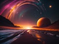 Engaging, unique, universe planet, light trails, no person