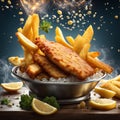 Delicious English Fish and chips, classic dish enjoyed for centuries, cinematic