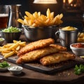 Delicious English Fish and chips, classic dish enjoyed for centuries, cinematic