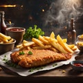 Delicious English Fish and chips, classic dish enjoyed for centuries, cinematic