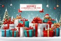 Merry Christmas and Happy New Year Realistic Creative Banner with Lots of Presents Royalty Free Stock Photo