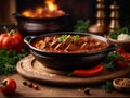 Hungarian goulash or gulyas, soup or stew usually prepared with tender beef Royalty Free Stock Photo